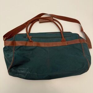 Ralp Lauren Duffle Bag Green Canvas Leather Trim Travel Carry On Weekend